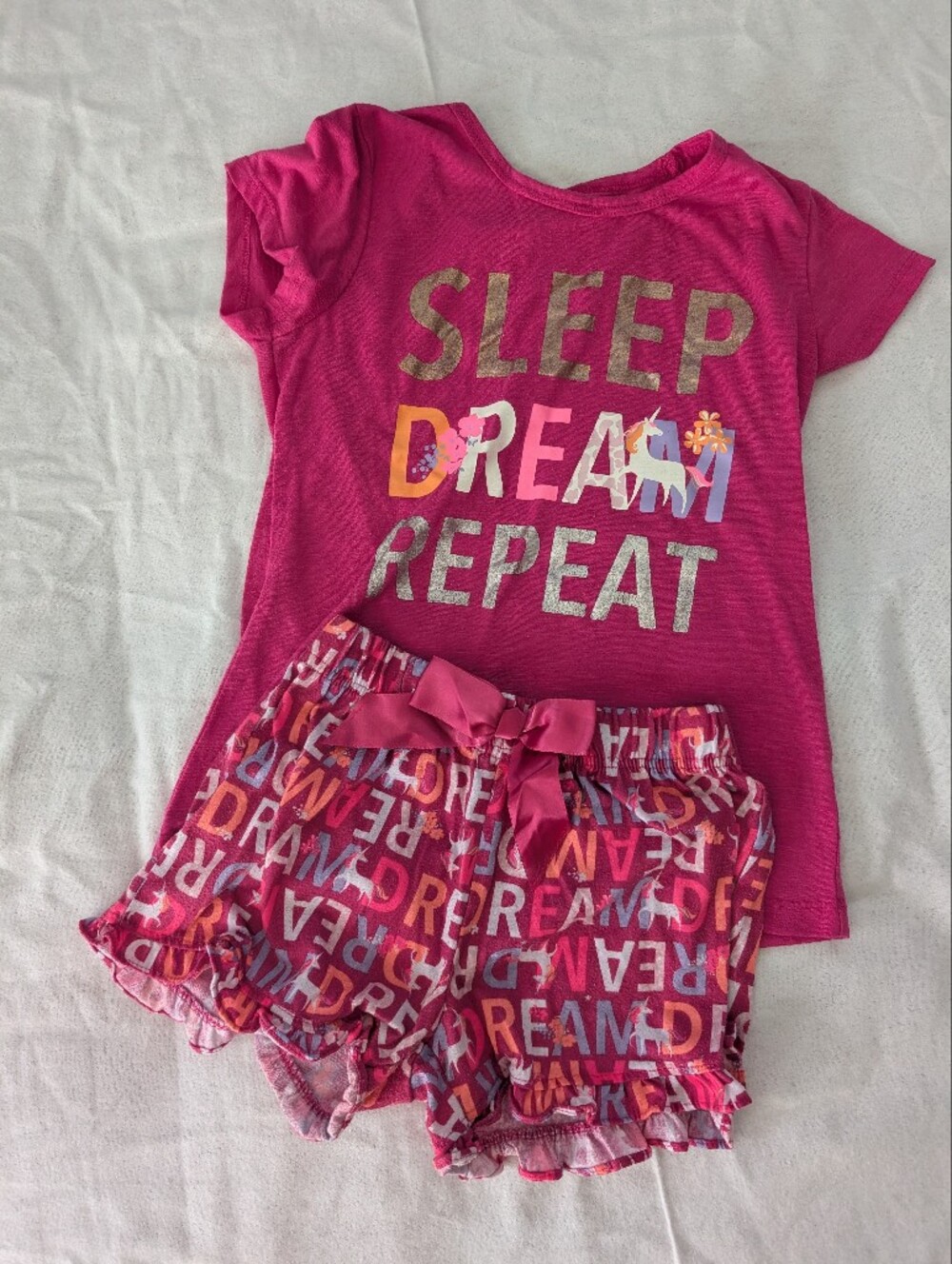 Girls Hot Pink 'Sleep Dream Repeat' Pajama Set